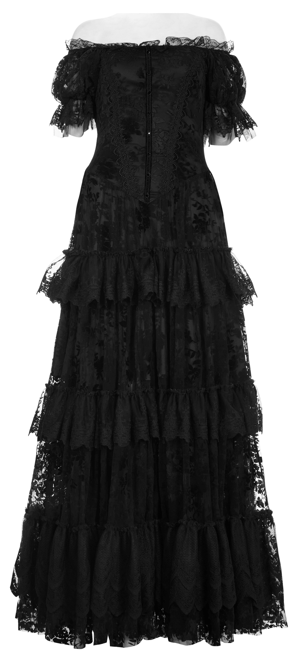 Victorian Short Sleeved Flocking Lace Layered Goth Dress - image 5