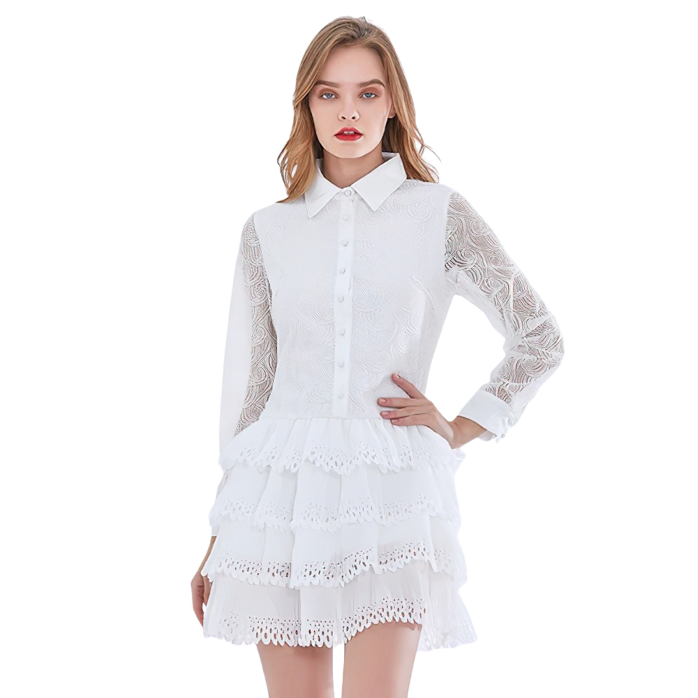 Vintage Long Sleeve High Waist Dress For Women / Female Patchwork Ruffles Mini Dresses - image 8