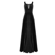 Vintage Sexy Off Shoulder Velvet Long Dress / Gothic Black Dress with Lace On Bodice & Lace-up Back - image 3