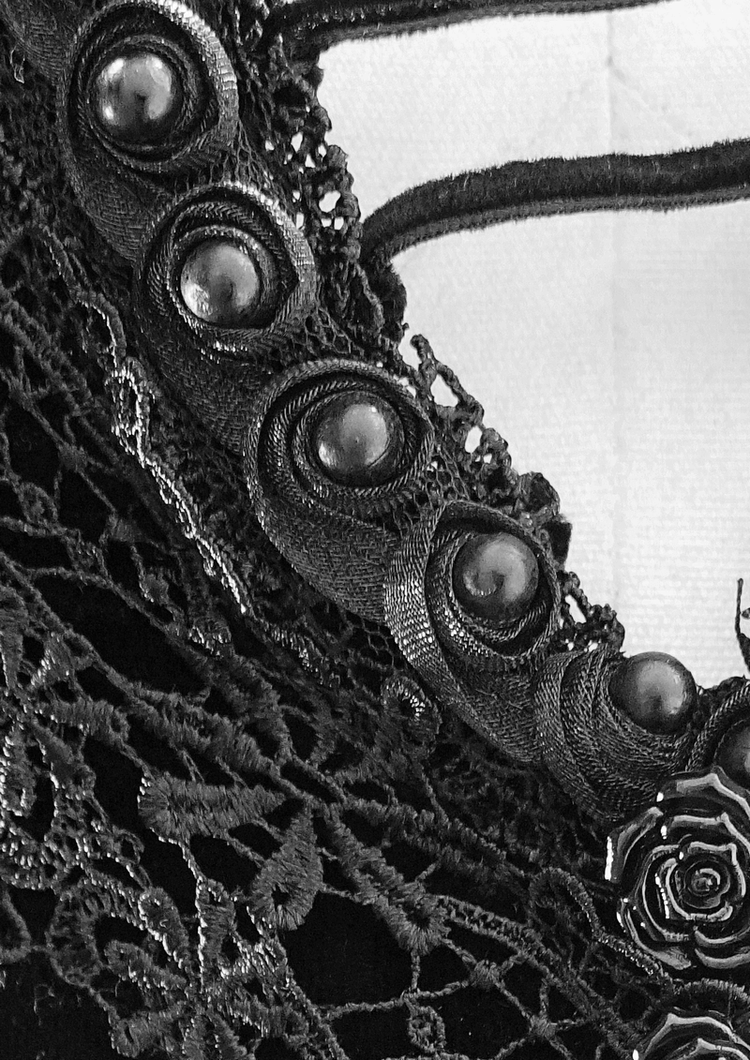 Vintage Sexy Off Shoulder Velvet Long Dress / Gothic Black Dress with Lace On Bodice & Lace-up Back - image 6