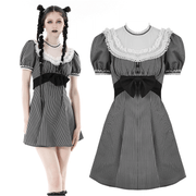 Vintage Striped Dress with Lace and Bow Detail - image 3
