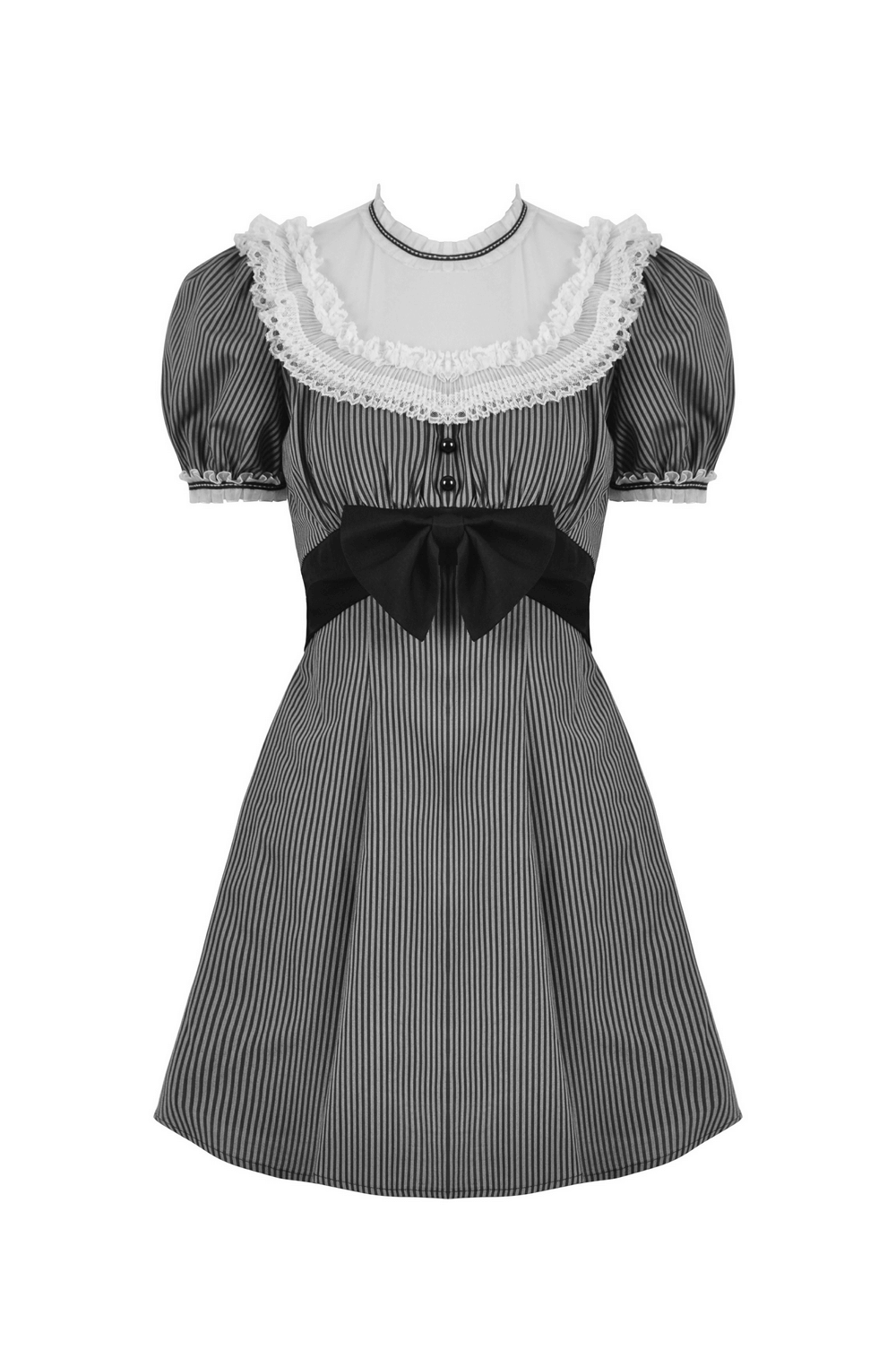 Vintage Striped Dress with Lace and Bow Detail - image 4