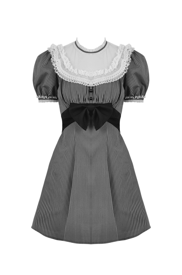 Vintage Striped Dress with Lace and Bow Detail - image 4