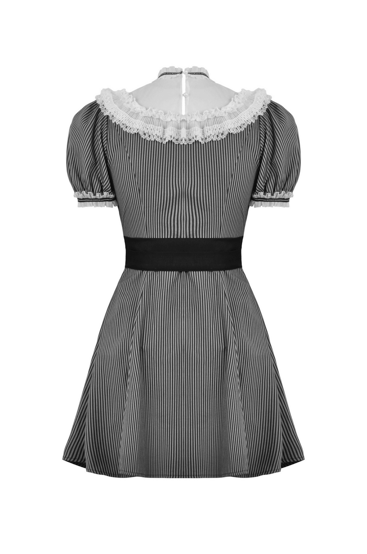 Vintage Striped Dress with Lace and Bow Detail - image 5
