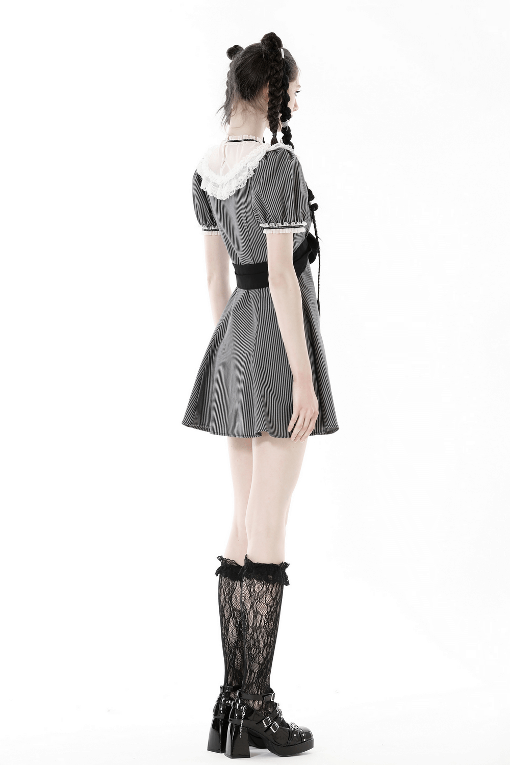 Vintage Striped Dress with Lace and Bow Detail - image 13