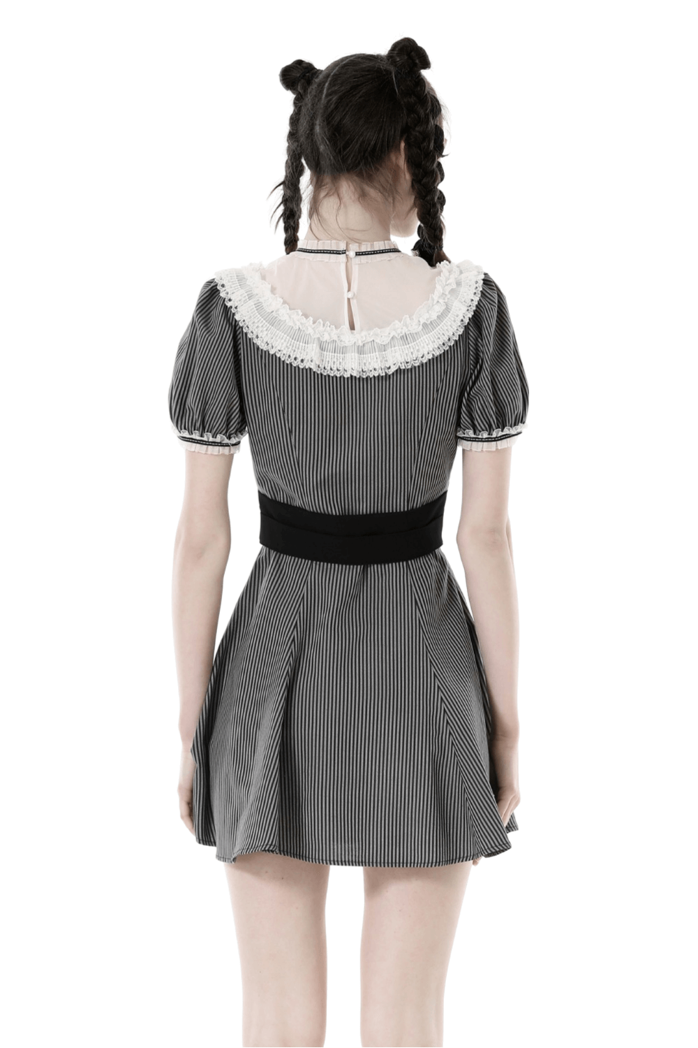Vintage Striped Dress with Lace and Bow Detail - image 2