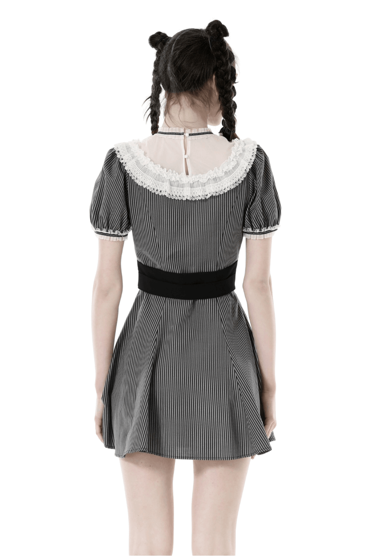 Vintage Striped Dress with Lace and Bow Detail - image 2