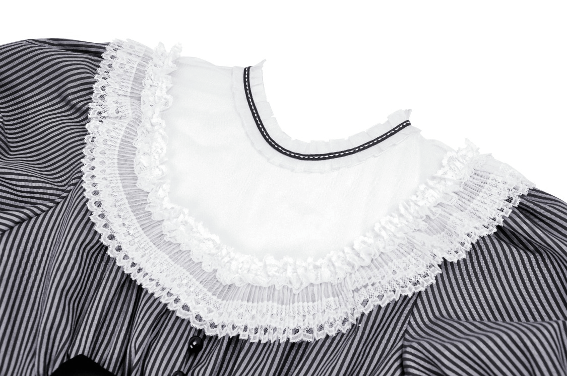 Vintage Striped Dress with Lace and Bow Detail - image 6