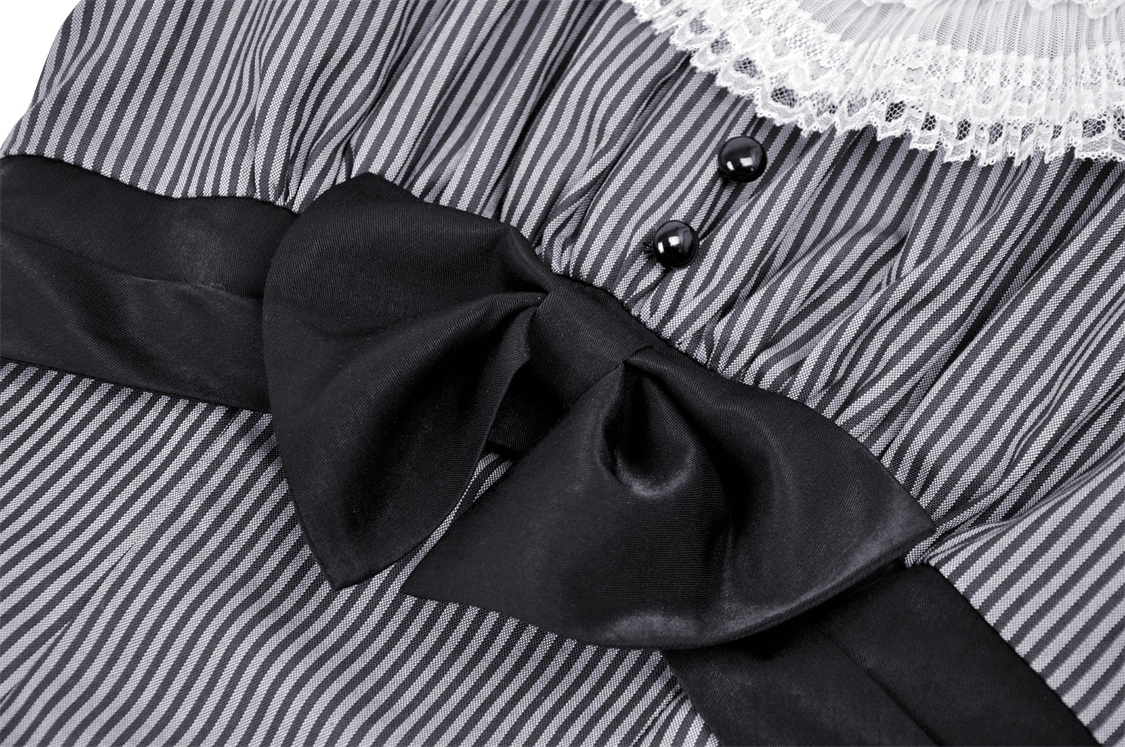 Vintage Striped Dress with Lace and Bow Detail - image 8