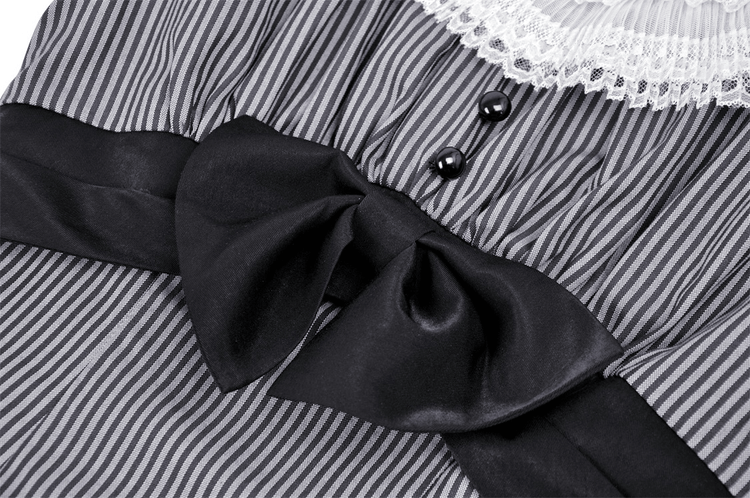 Vintage Striped Dress with Lace and Bow Detail - image 8