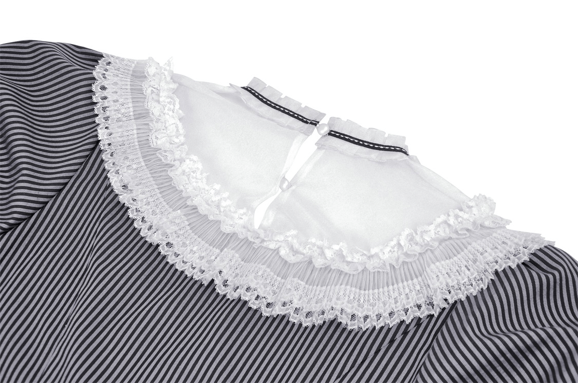 Vintage Striped Dress with Lace and Bow Detail - image 9