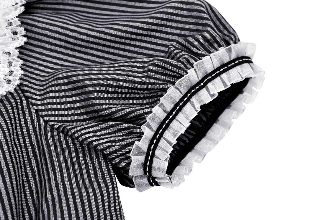 Vintage Striped Dress with Lace and Bow Detail - image 11