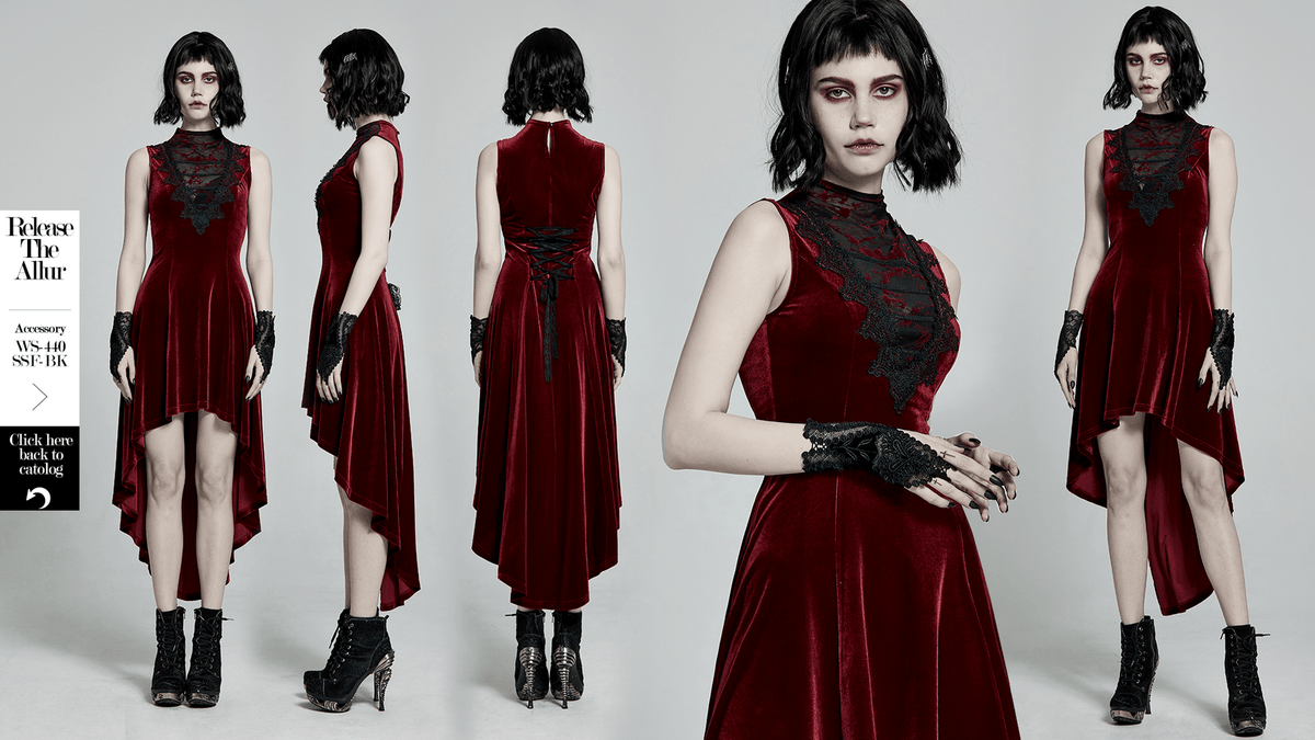 Vintage Style Red Velvet Dress With Lace Detail - image 13
