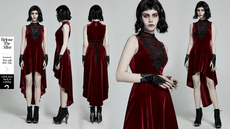 Vintage Style Red Velvet Dress With Lace Detail - image 13