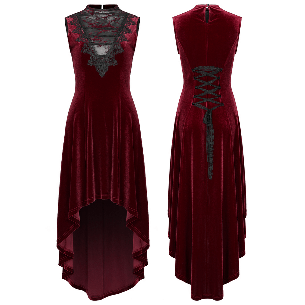 Vintage Style Red Velvet Dress With Lace Detail - image 3