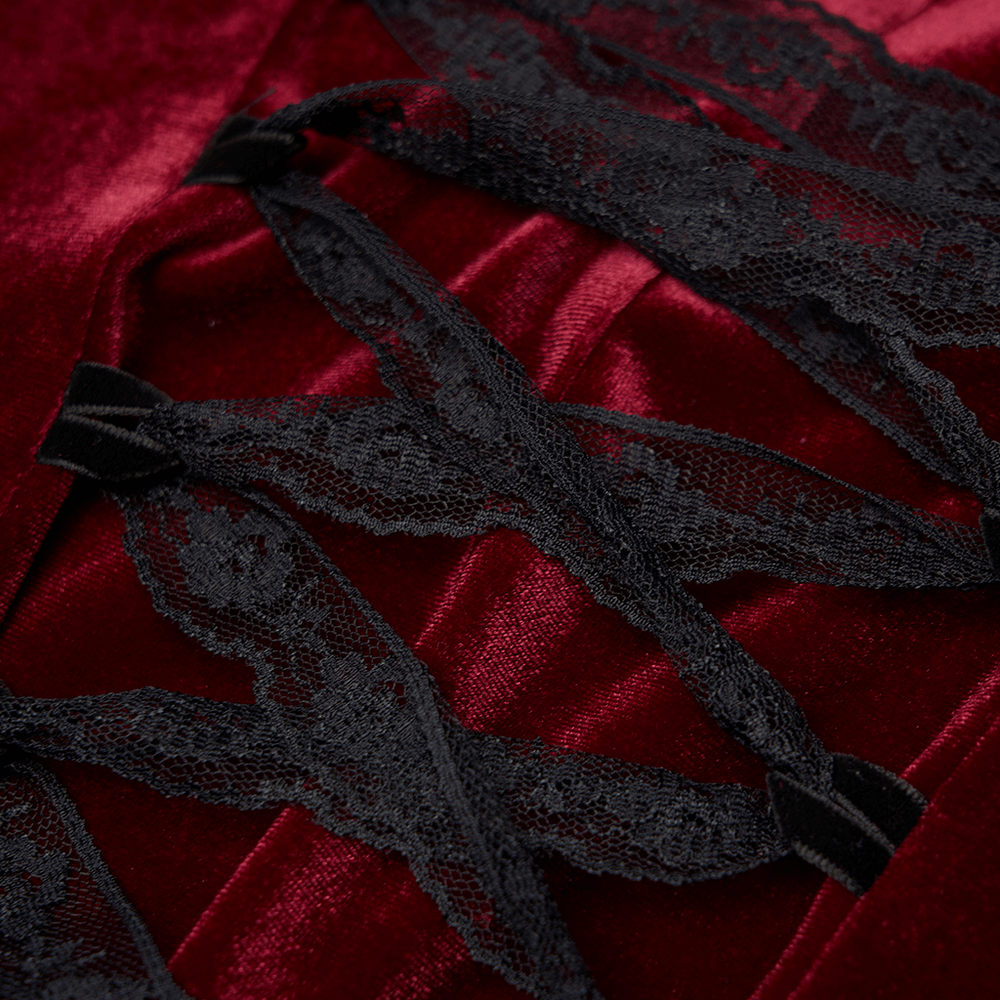 Vintage Style Red Velvet Dress With Lace Detail - image 8