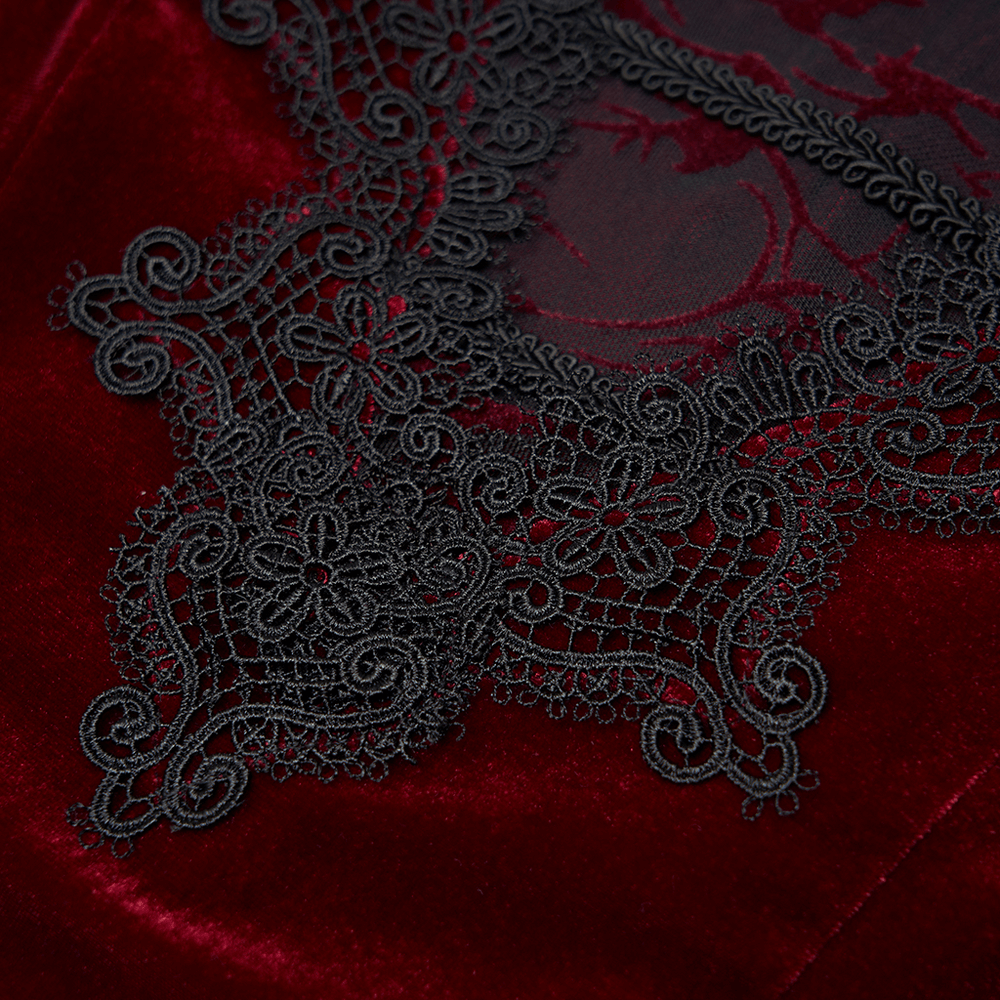 Vintage Style Red Velvet Dress With Lace Detail - image 7