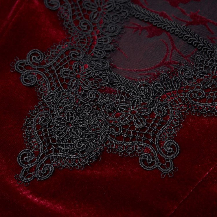 Vintage Style Red Velvet Dress With Lace Detail - image 7