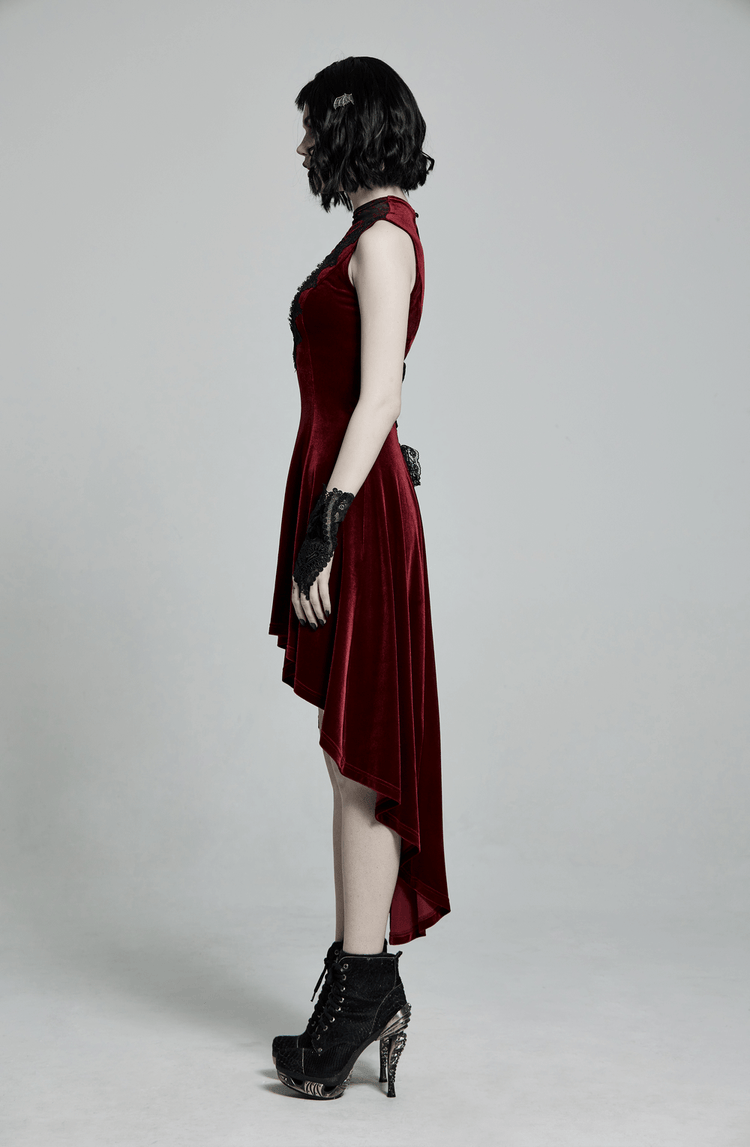 Vintage Style Red Velvet Dress With Lace Detail - image 12
