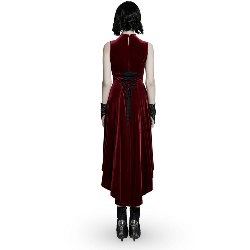 Vintage Style Red Velvet Dress With Lace Detail - image 2