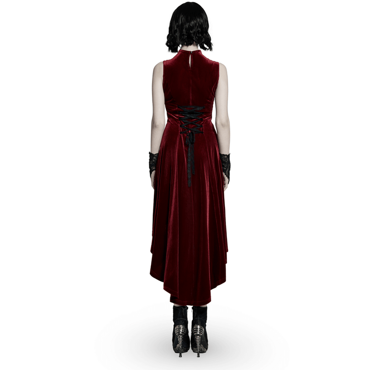 Vintage Style Red Velvet Dress With Lace Detail - image 2