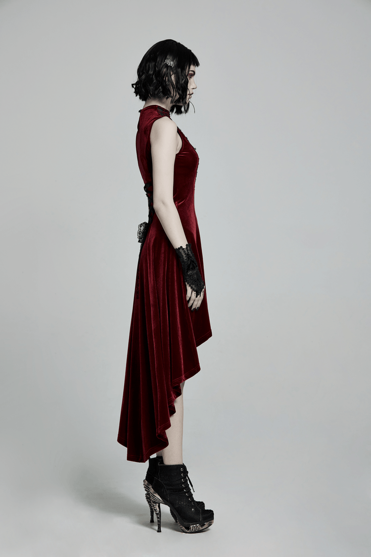 Vintage Style Red Velvet Dress With Lace Detail - image 11