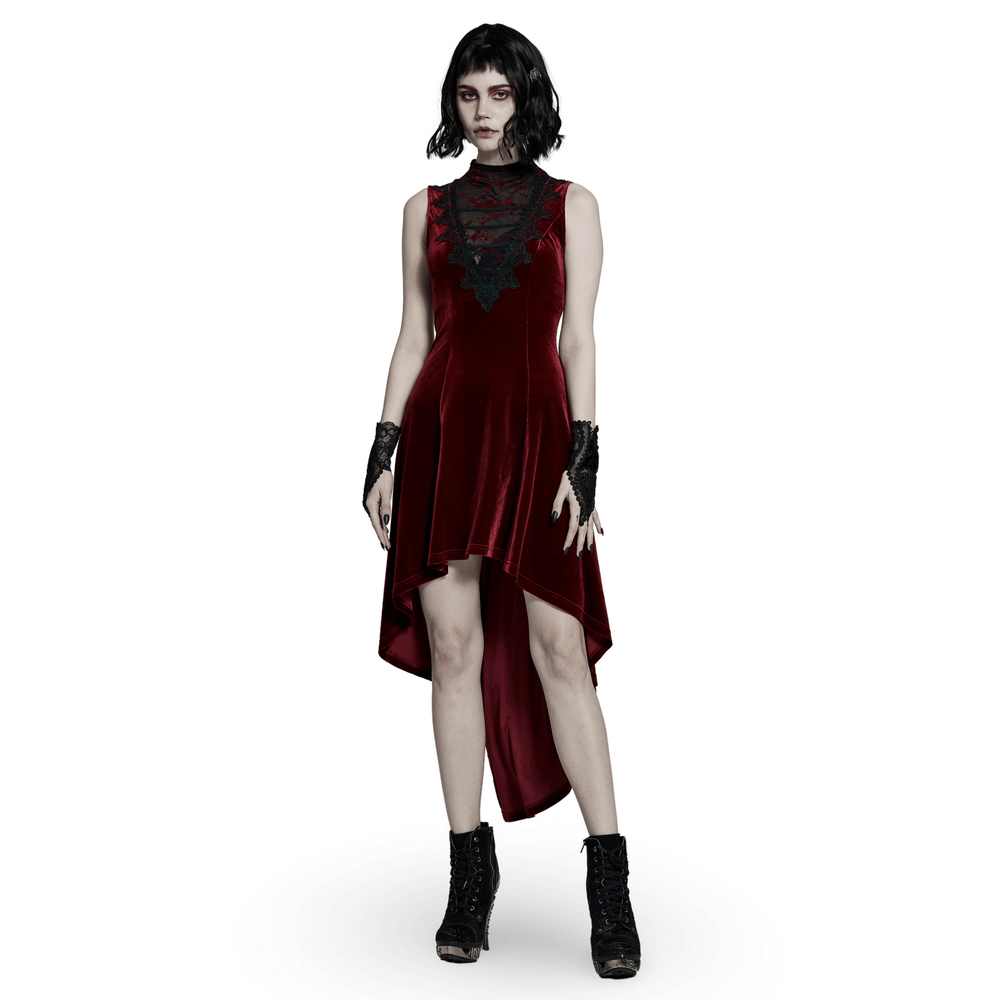 Vintage Style Red Velvet Dress With Lace Detail - image 1