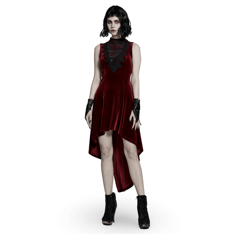 Vintage Style Red Velvet Dress With Lace Detail - image 1