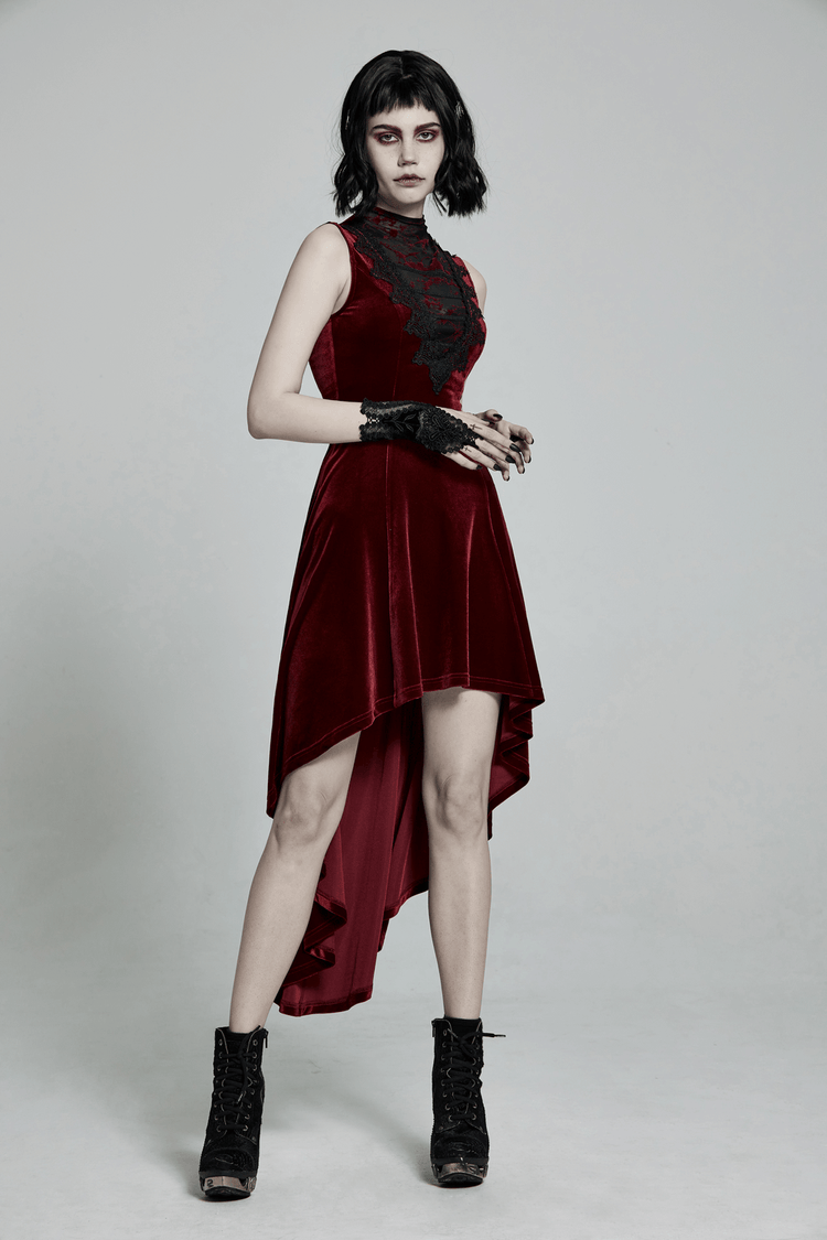 Vintage Style Red Velvet Dress With Lace Detail - image 10