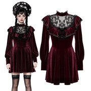 Vintage Velvet Dress with Black Lace Trim and Ruffles - image 3
