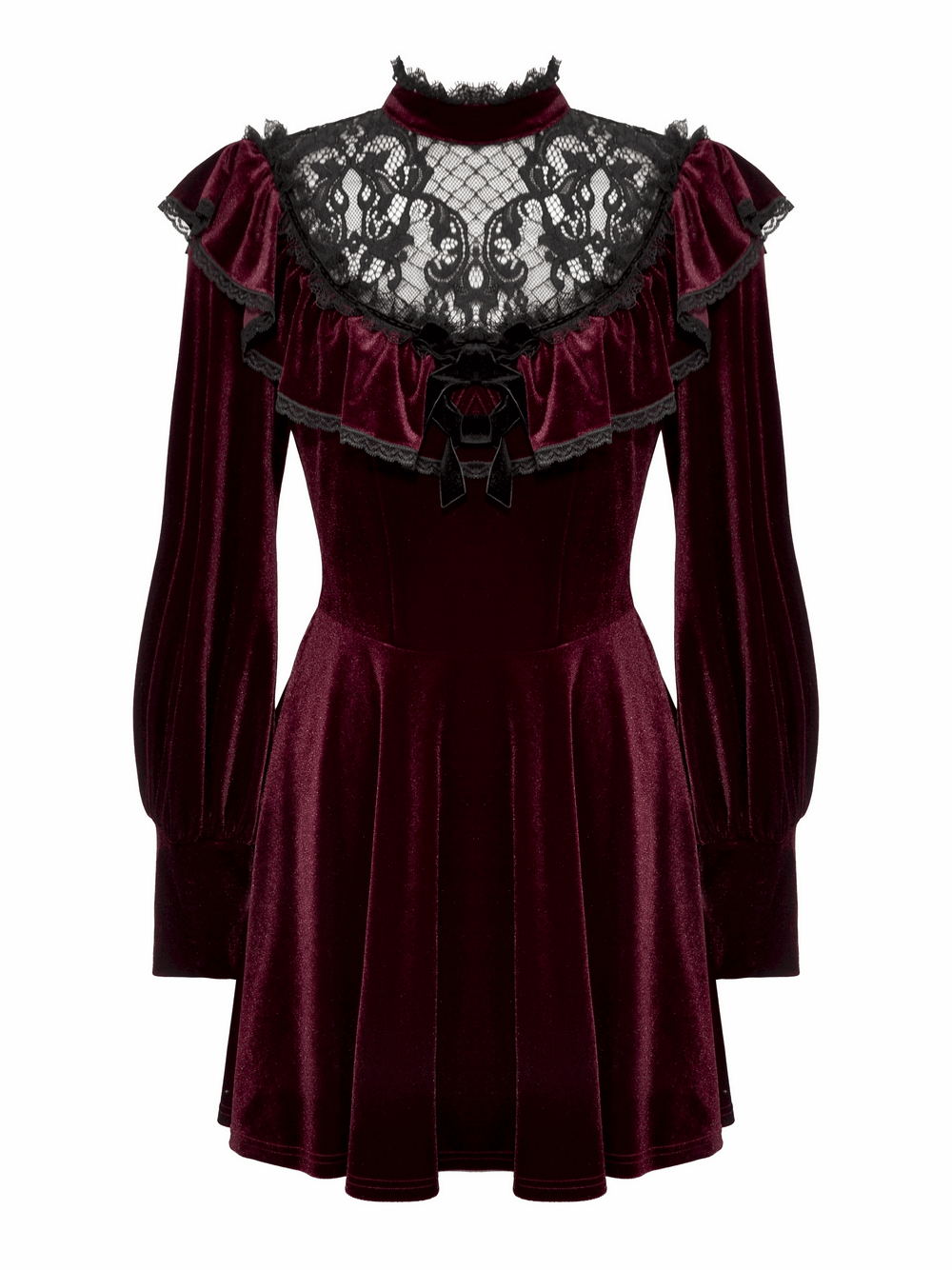 Vintage Velvet Dress with Black Lace Trim and Ruffles - image 4