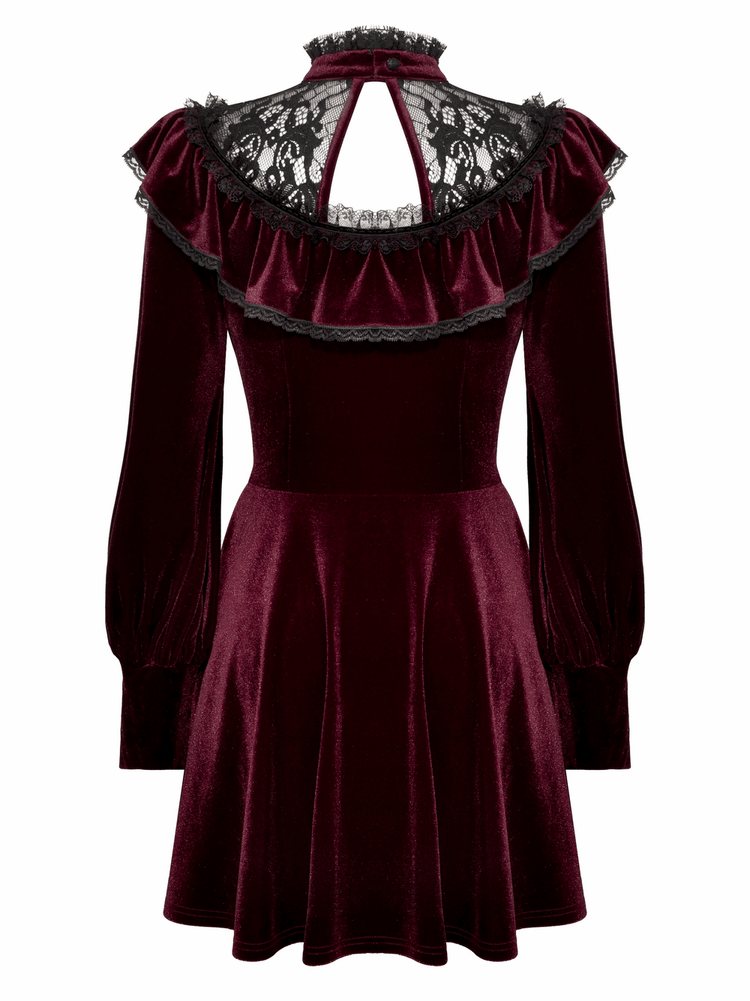 Vintage Velvet Dress with Black Lace Trim and Ruffles - image 5