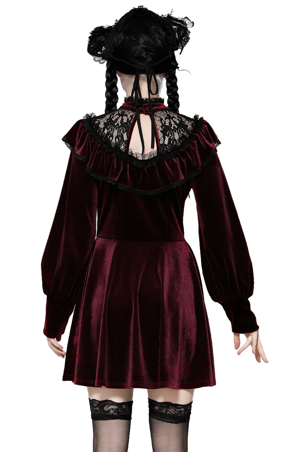 Vintage Velvet Dress with Black Lace Trim and Ruffles - image 2