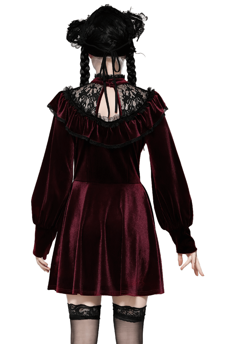 Vintage Velvet Dress with Black Lace Trim and Ruffles - image 2
