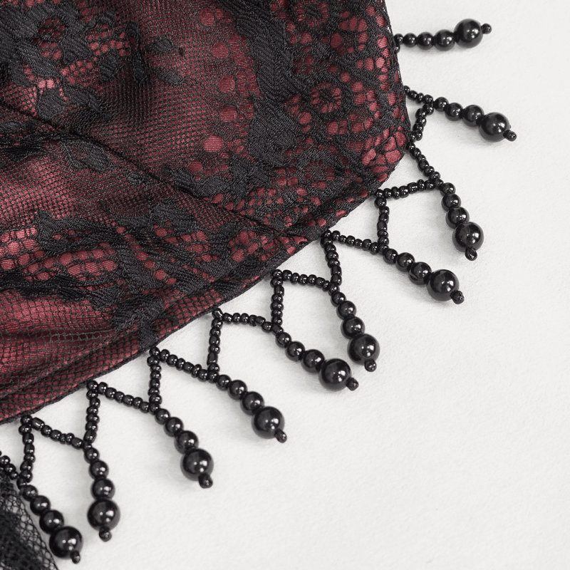Vintage Women's Lace Long Sleeves Party Dress / Sexy Black and Wine Red Deep V-neck Dress - image 15