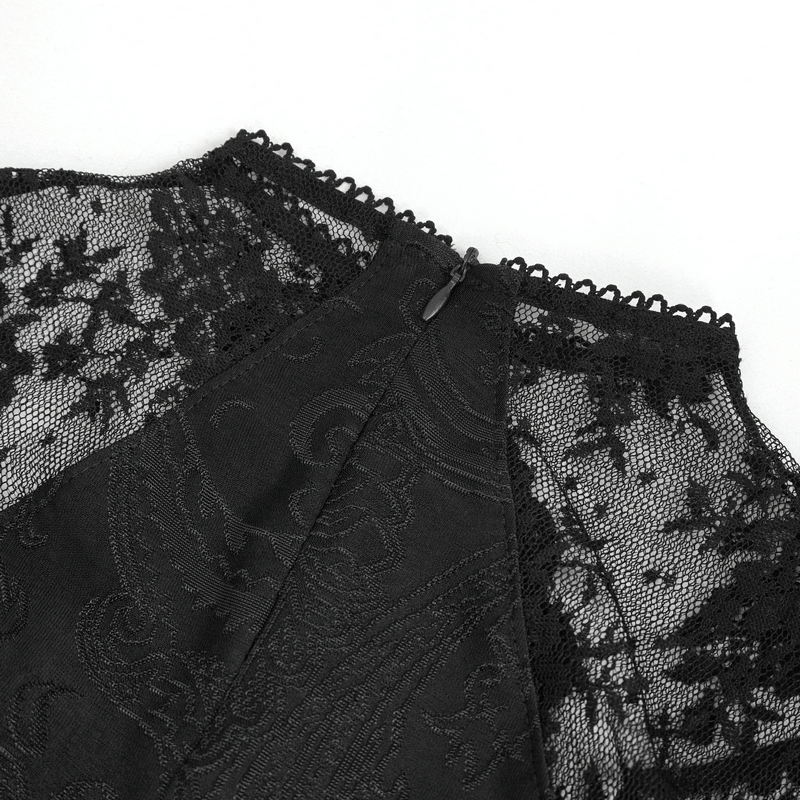 Vintage Women's Lace Slit Long Dress / Elegant Round Neck Dress with Lace Applique and Beading - image 15