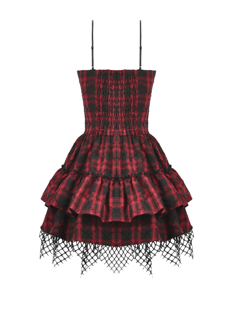 Wine Red Gothic Tartan Corset Mini Dress with Buckles - image 5