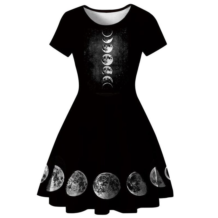 Women Black Gothic Dress with Moon Print / Dark Female Casual Dresses / Elegant Gothic Clothing - image 6