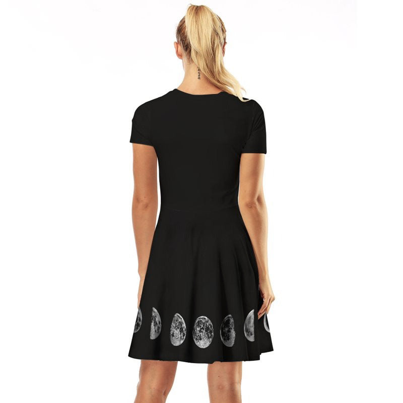 Women Black Gothic Dress with Moon Print / Dark Female Casual Dresses / Elegant Gothic Clothing - image 5