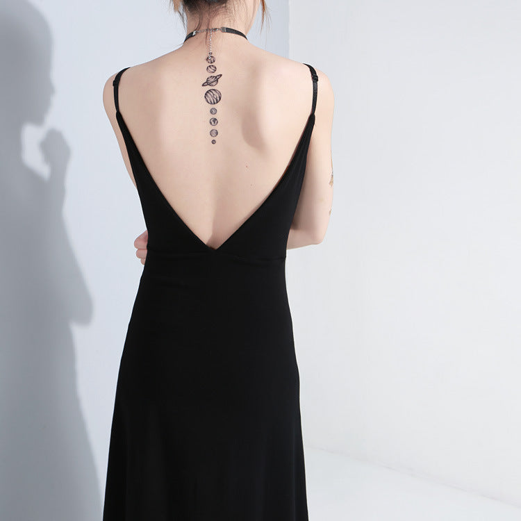 Women Black Vent Asymmetrical Long Spaghetti Strap Dress / Gothic Sleeveless Loose Fit Fashion Outfit - image 3