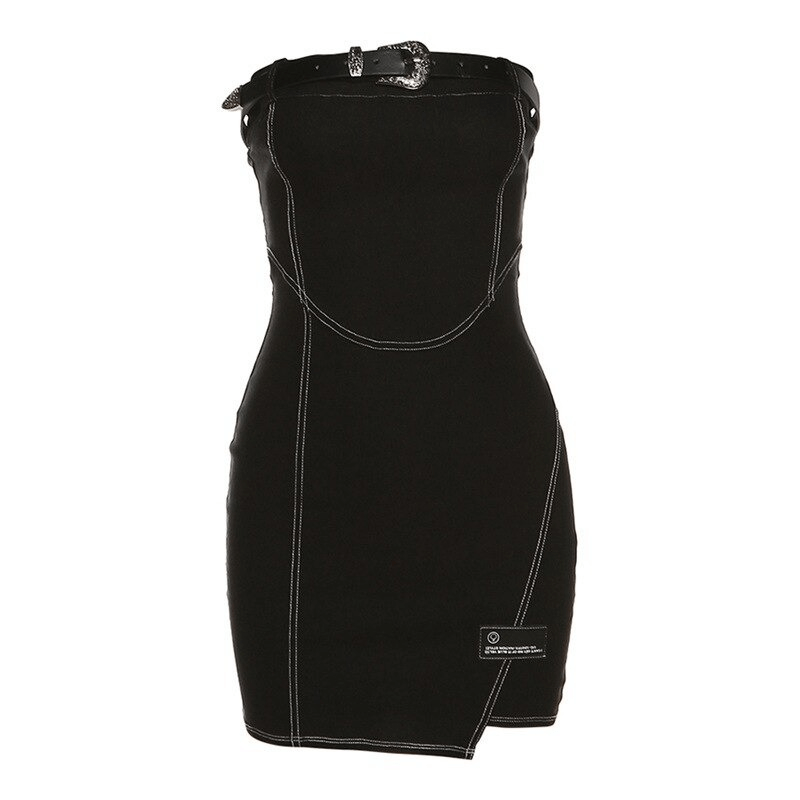 Women's Black Tube Dress with Chest Belt / Bodycon Mini Dress / Sexy Alternative Apparel for Women - image 3