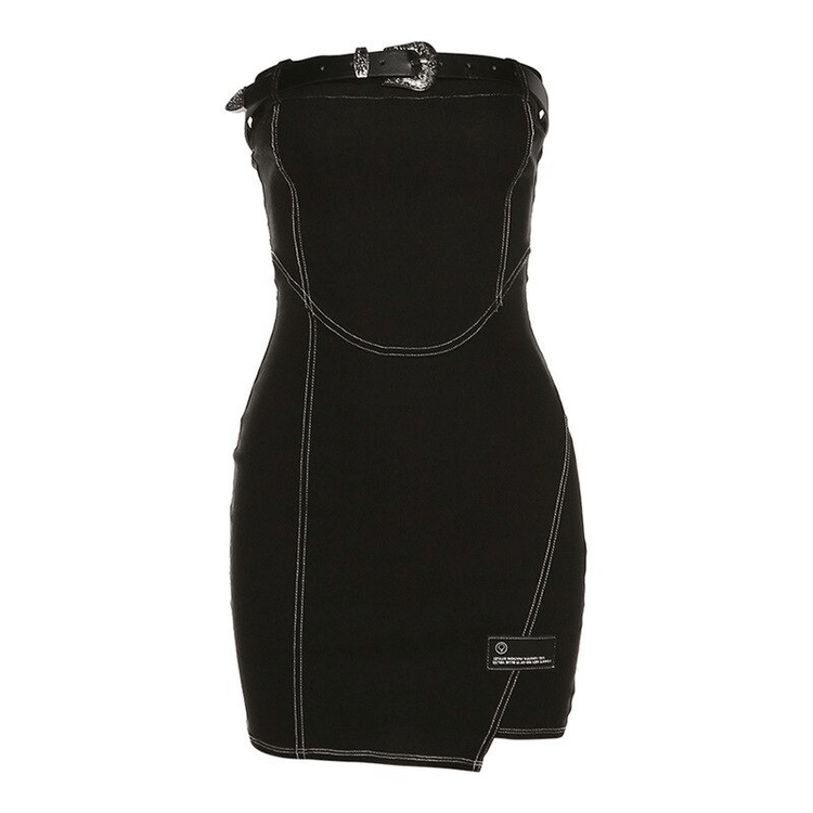 Women's Black Tube Dress with Chest Belt / Bodycon Mini Dress / Sexy Alternative Apparel for Women - image 3