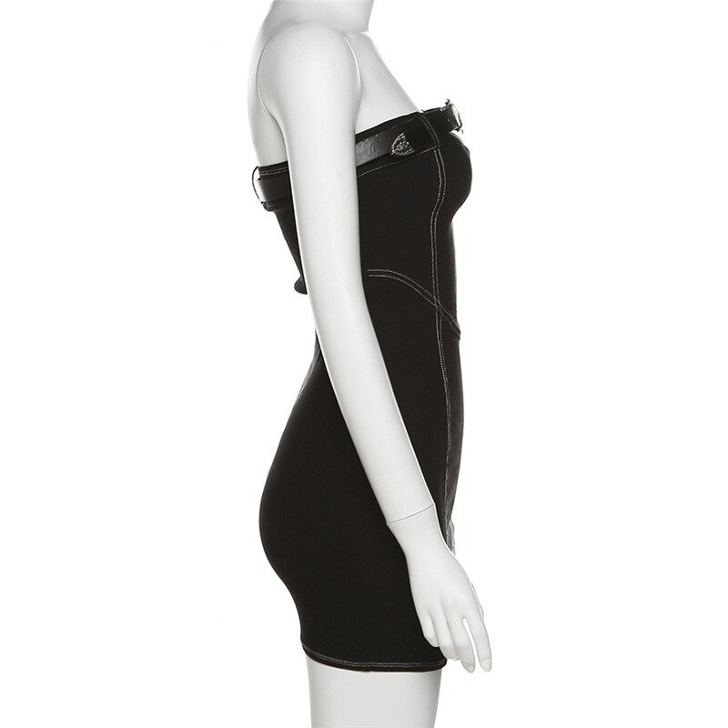 Women's Black Tube Dress with Chest Belt / Bodycon Mini Dress / Sexy Alternative Apparel for Women - image 4