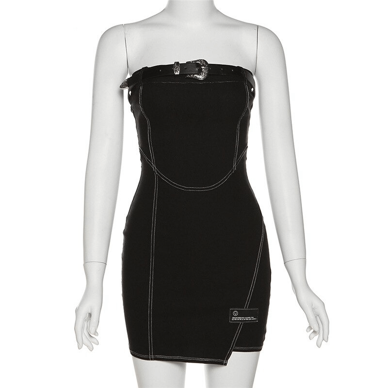 Women's Black Tube Dress with Chest Belt / Bodycon Mini Dress / Sexy Alternative Apparel for Women - image 5
