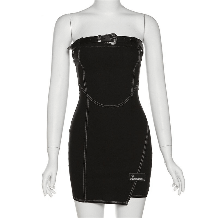 Women's Black Tube Dress with Chest Belt / Bodycon Mini Dress / Sexy Alternative Apparel for Women - image 5