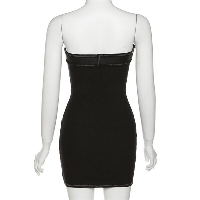 Women's Black Tube Dress with Chest Belt / Bodycon Mini Dress / Sexy Alternative Apparel for Women - image 6