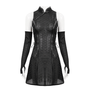 Women's Gothic Dress with Detachable Long Gloves / Sexy Short Dresses with Lace-up on Waist - image 1
