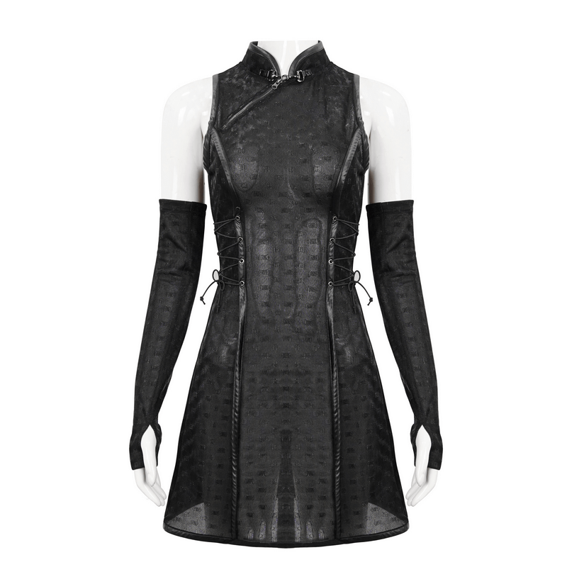 Women's Gothic Dress with Detachable Long Gloves / Sexy Short Dresses with Lace-up on Waist - image 1
