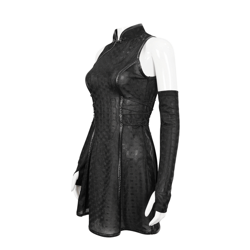 Women's Gothic Dress with Detachable Long Gloves / Sexy Short Dresses with Lace-up on Waist - image 2