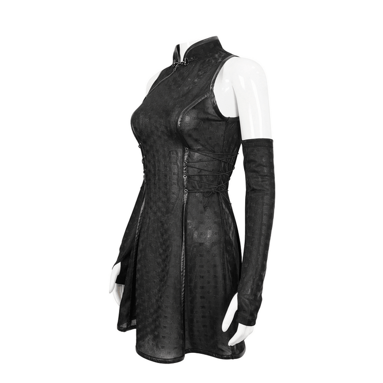 Women's Gothic Dress with Detachable Long Gloves / Sexy Short Dresses with Lace-up on Waist - image 2